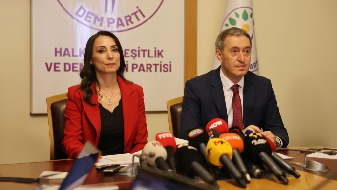 DEM Parti) Eş Genel Başkanları Tülay Hatimoğulları ile Tuncer Bakırhan,